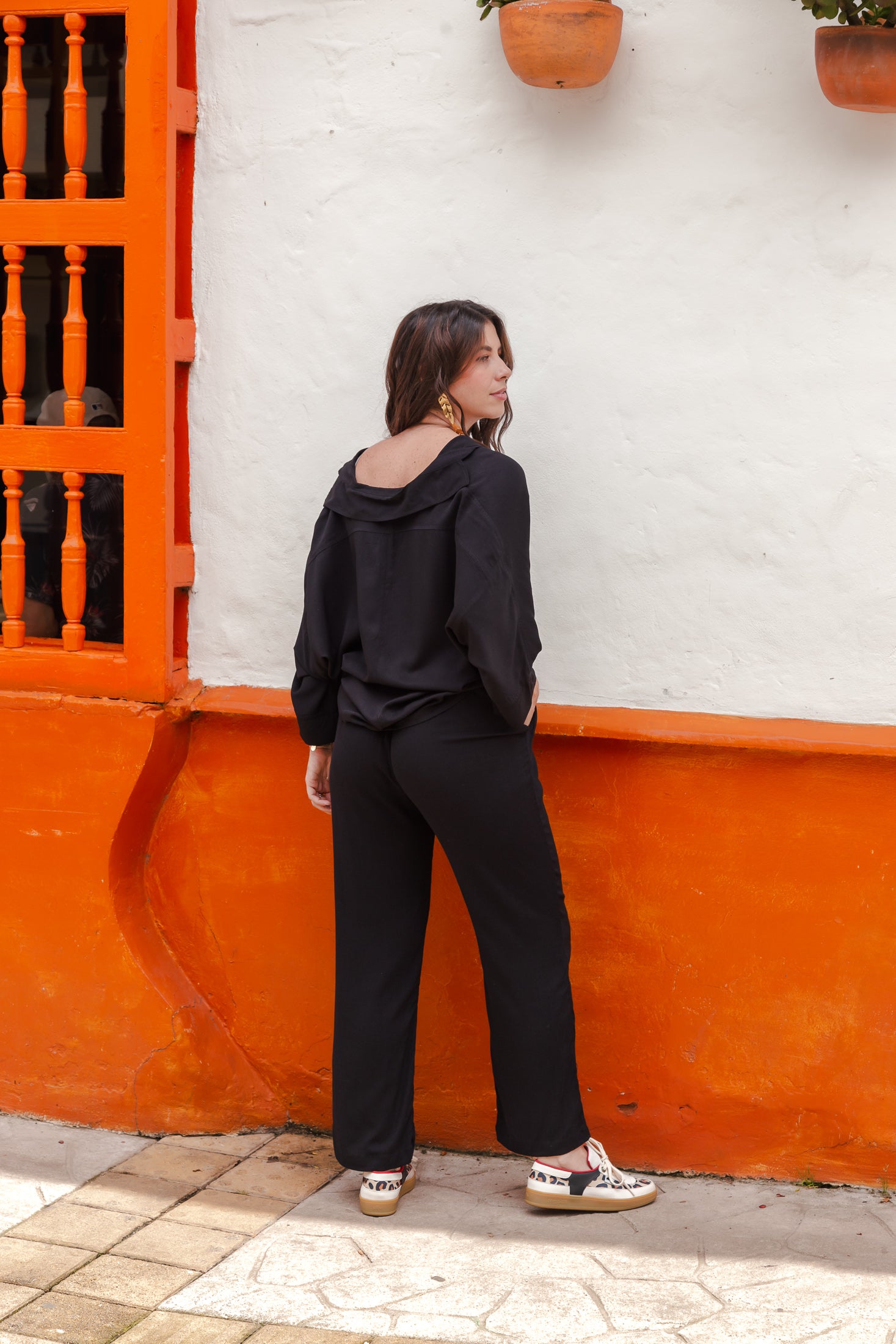 Set Margaret Blusa boho más Pantalón - Negro