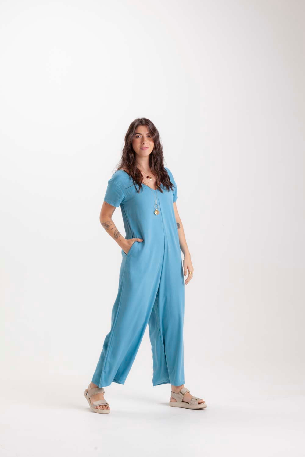 Enterizo Alma con mangas - Azul Cristal
