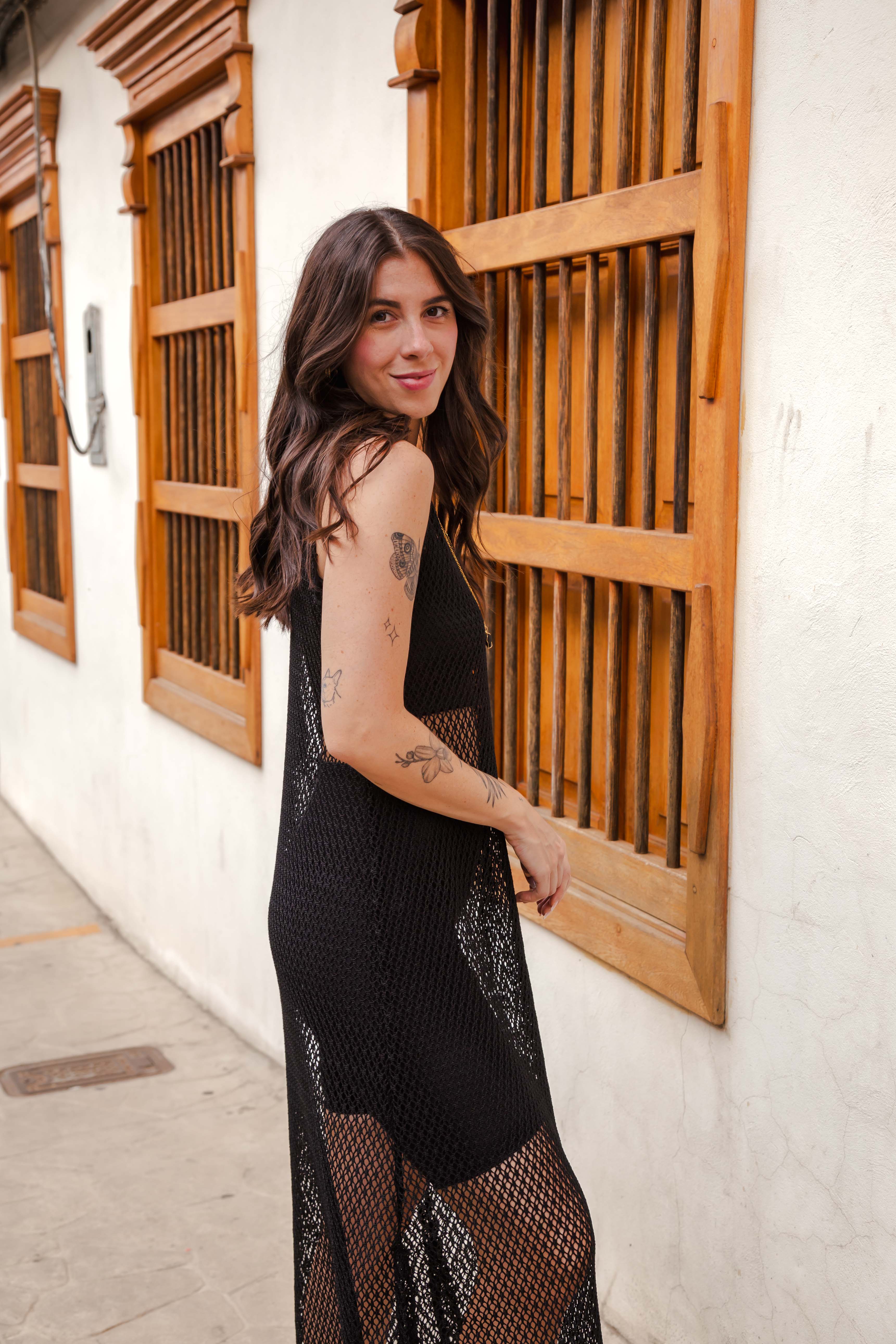 Vestido Largo en Malla sin mangas - Negro