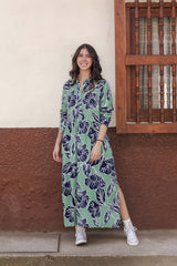 Vestido maxi vera manga larga con aberturas - Azuleida