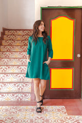 Vestido Carlota corto manga 3/4 - Verde Esmeralda