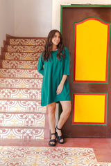 Vestido Carlota corto manga 3/4 - Verde Esmeralda