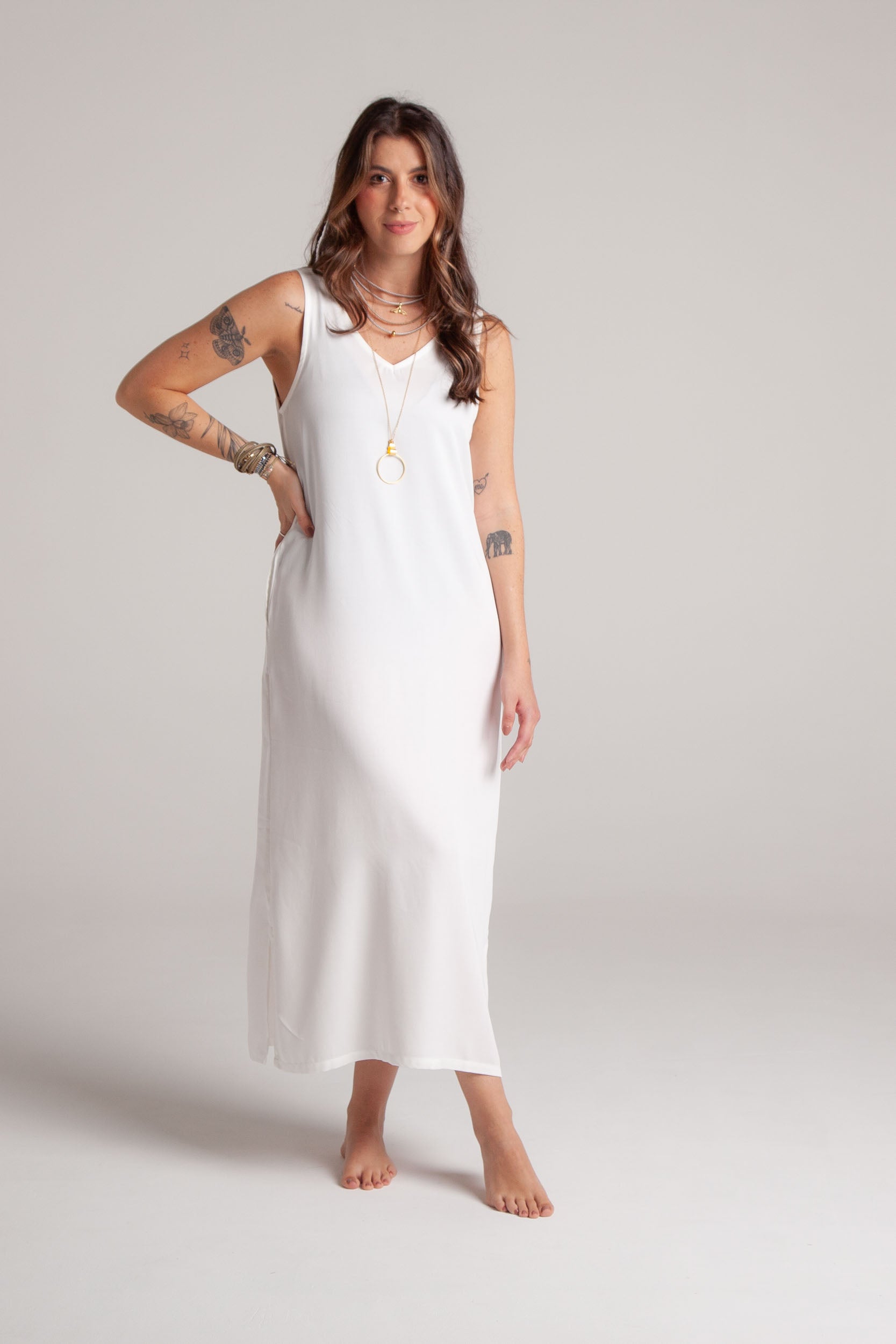 Vestido Flora sin mangas con bolsillos - Color Blanco hueso