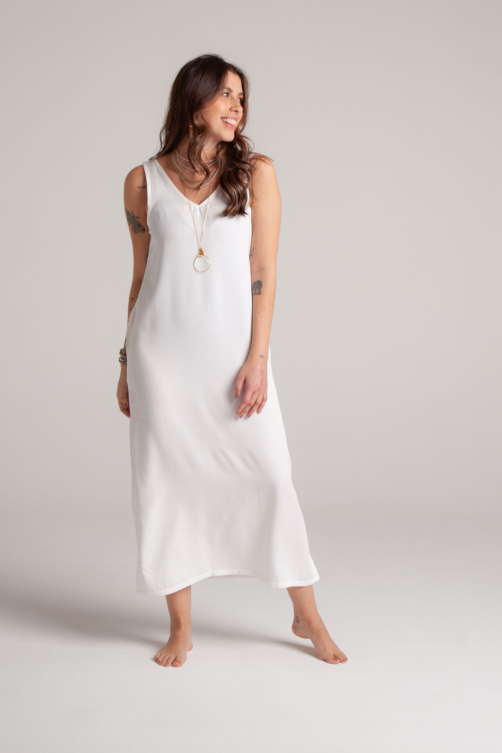 Vestido Flora sin mangas con bolsillos - Color Blanco hueso