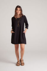 Vestido Carlota corto manga 3/4 - Negro
