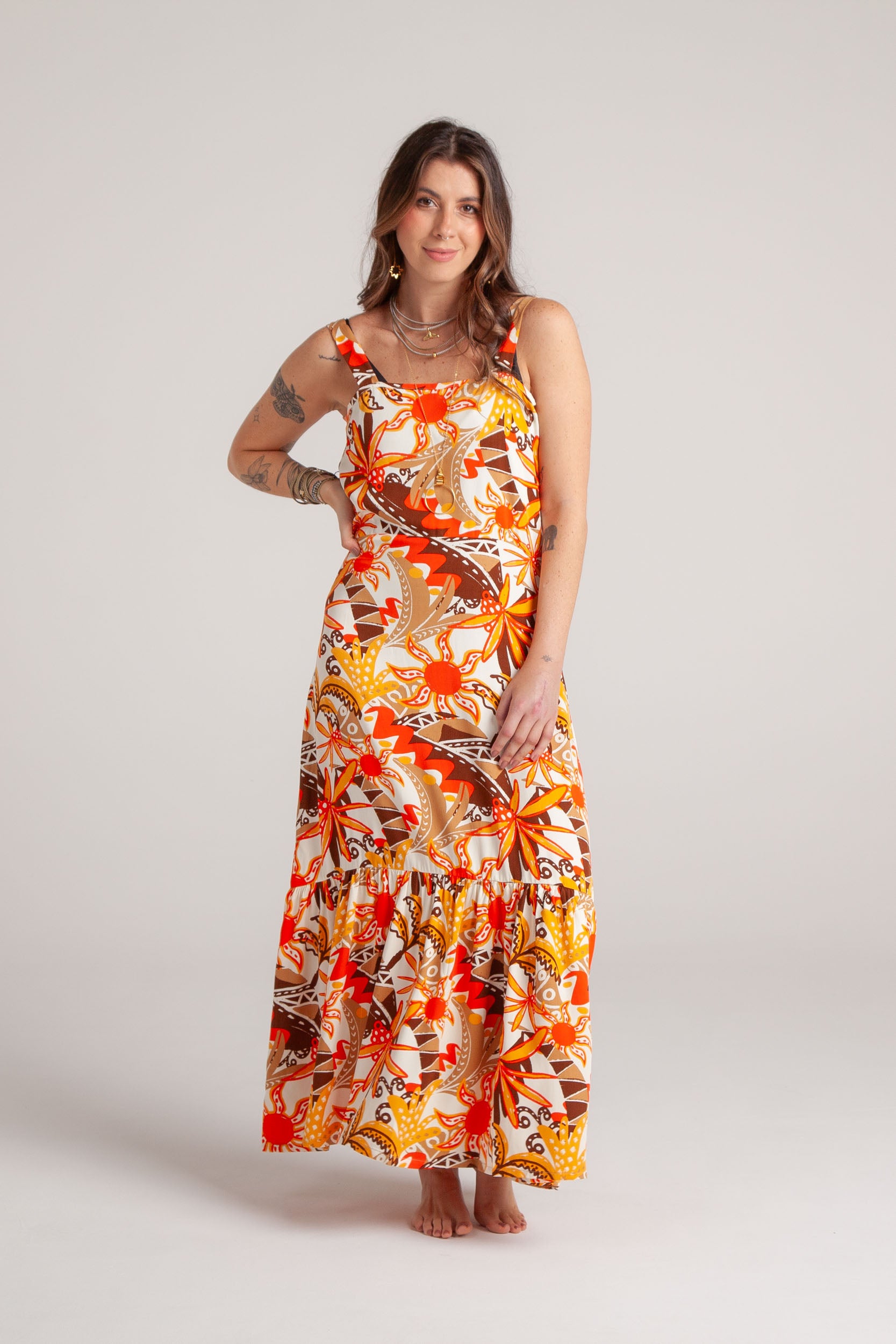 Vestido inspiración cuello recto con tiras y bolero - Flor Jamaica Imagen secundaria del producto
