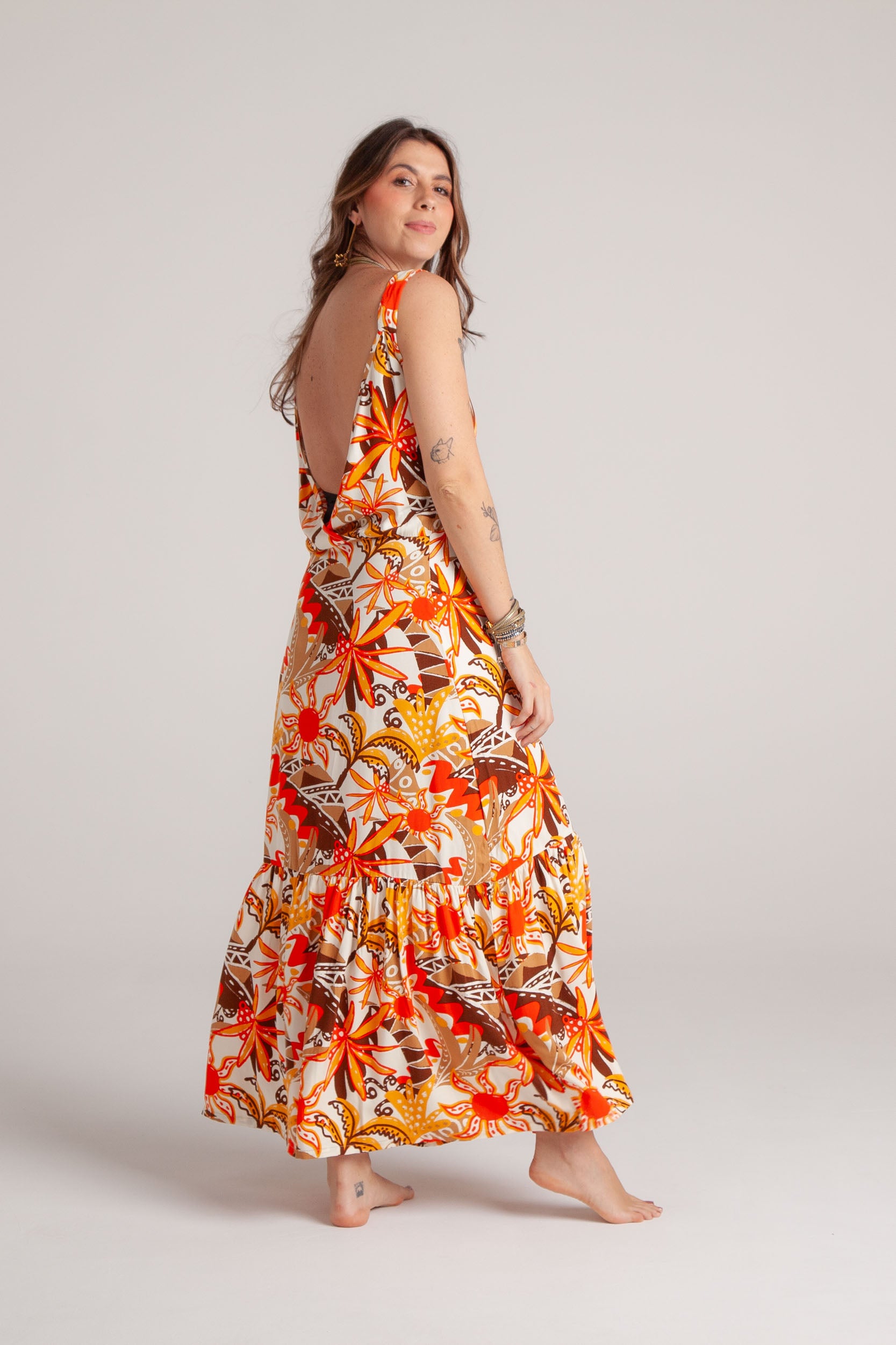Vestido inspiración cuello recto con tiras y bolero - Flor Jamaica