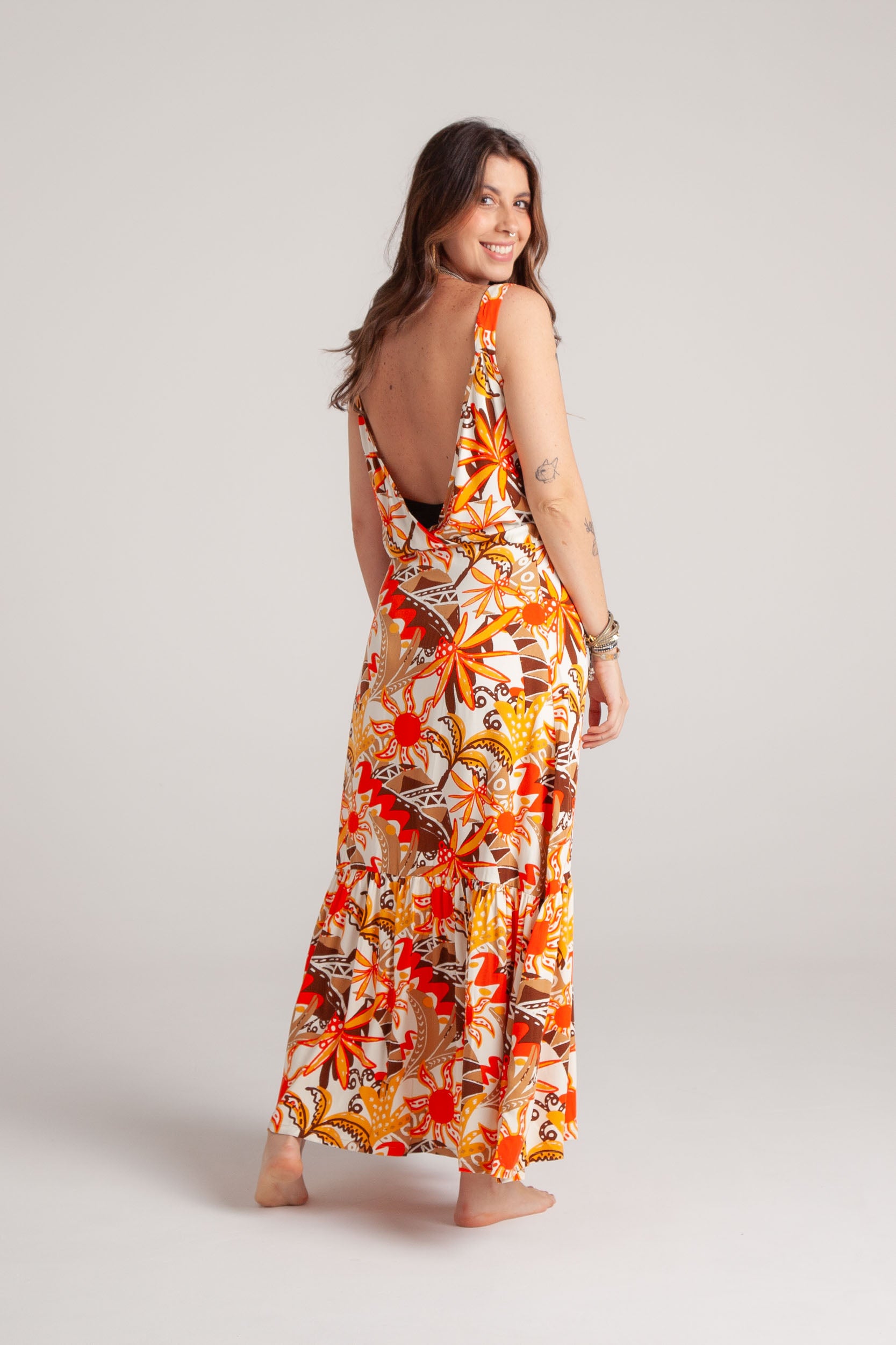 Vestido inspiración cuello recto con tiras y bolero - Flor Jamaica