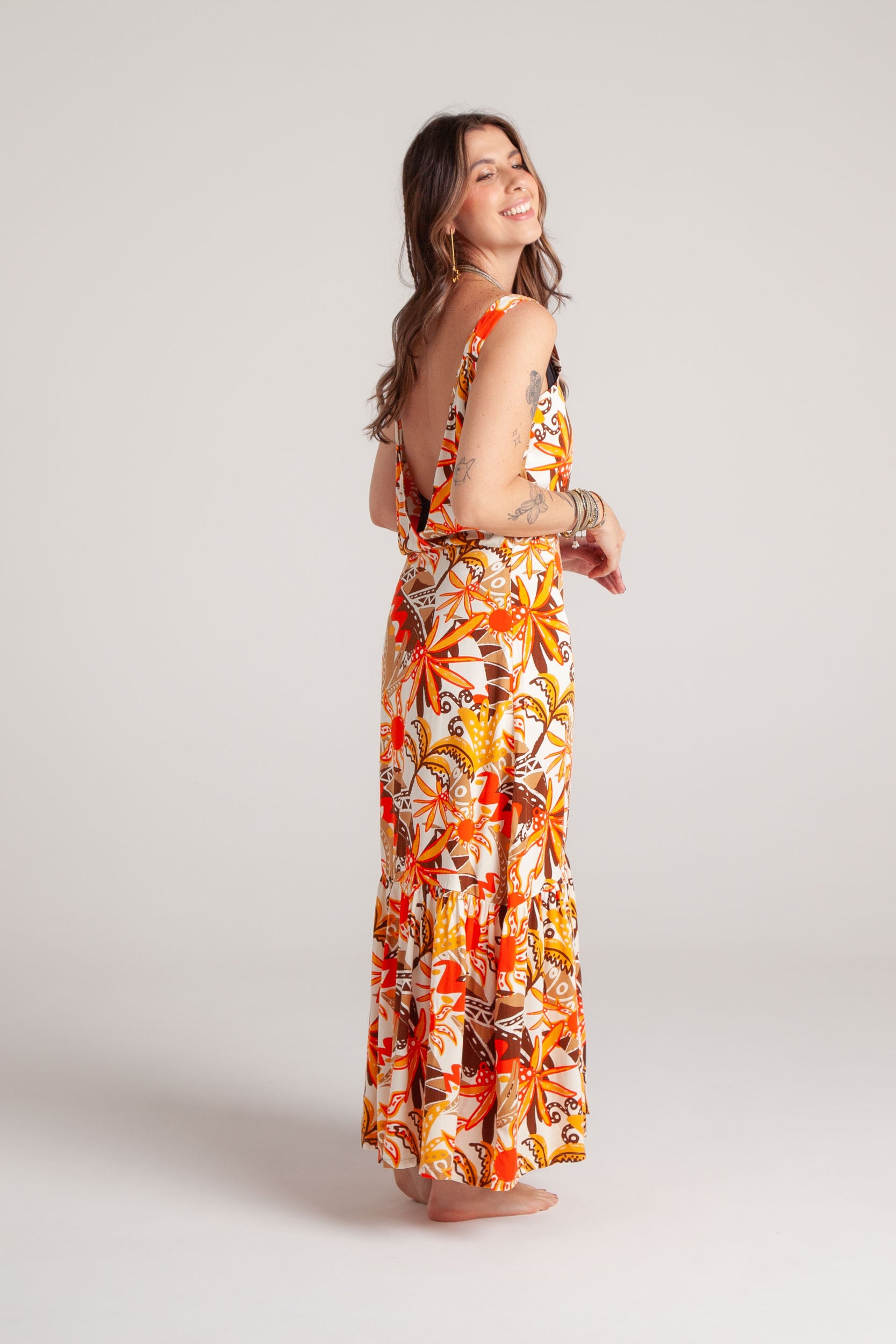 Vestido inspiración cuello recto con tiras y bolero - Flor Jamaica