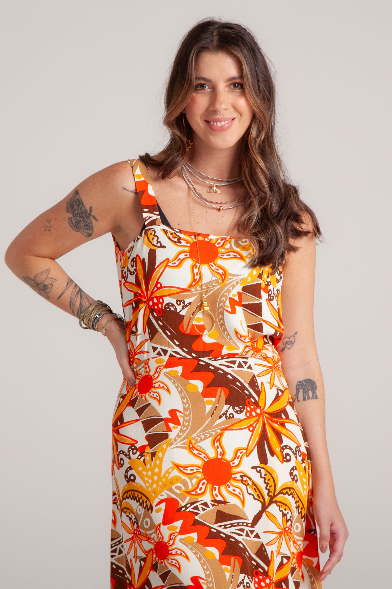 Vestido inspiración cuello recto con tiras y bolero - Flor Jamaica