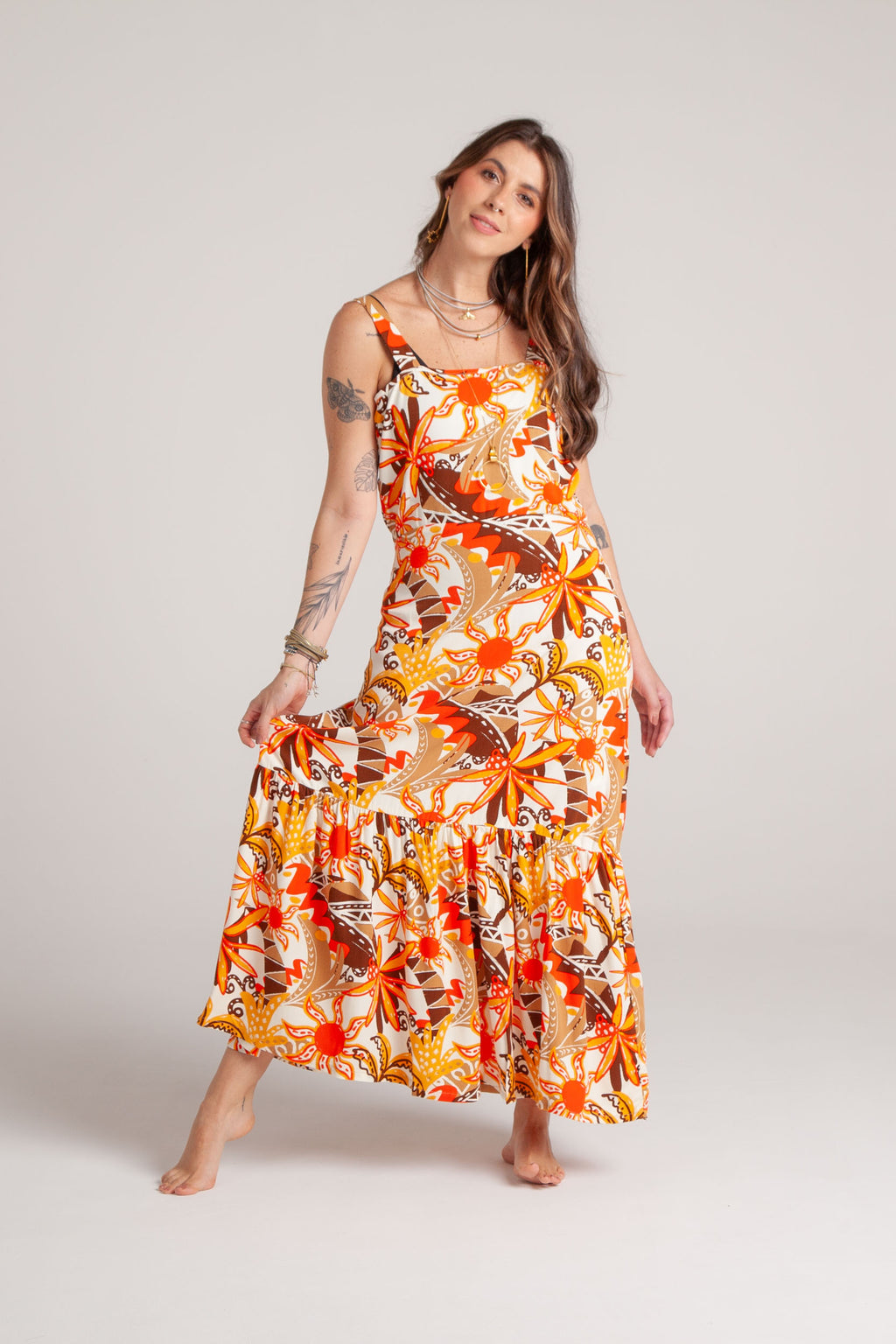 Vestido inspiración cuello recto con tiras y bolero - Flor Jamaica