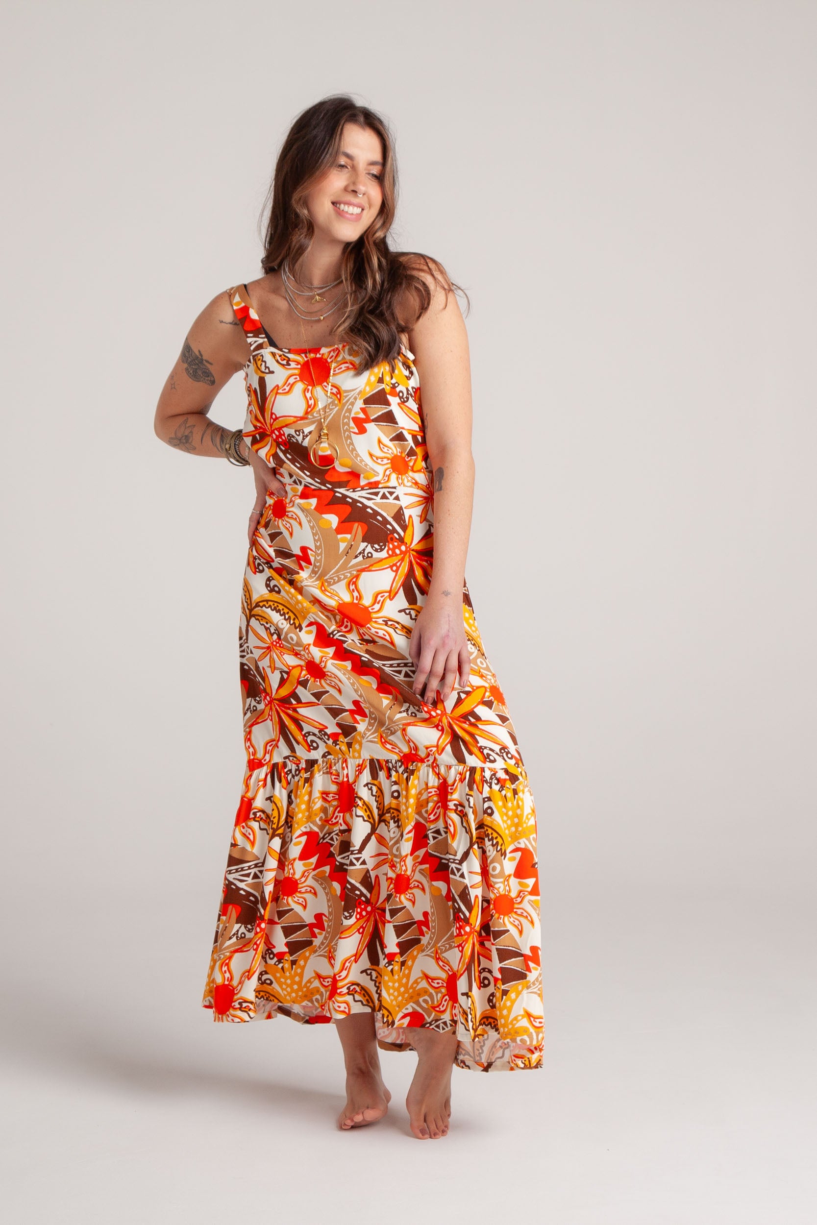 Vestido inspiración cuello recto con tiras y bolero - Flor Jamaica