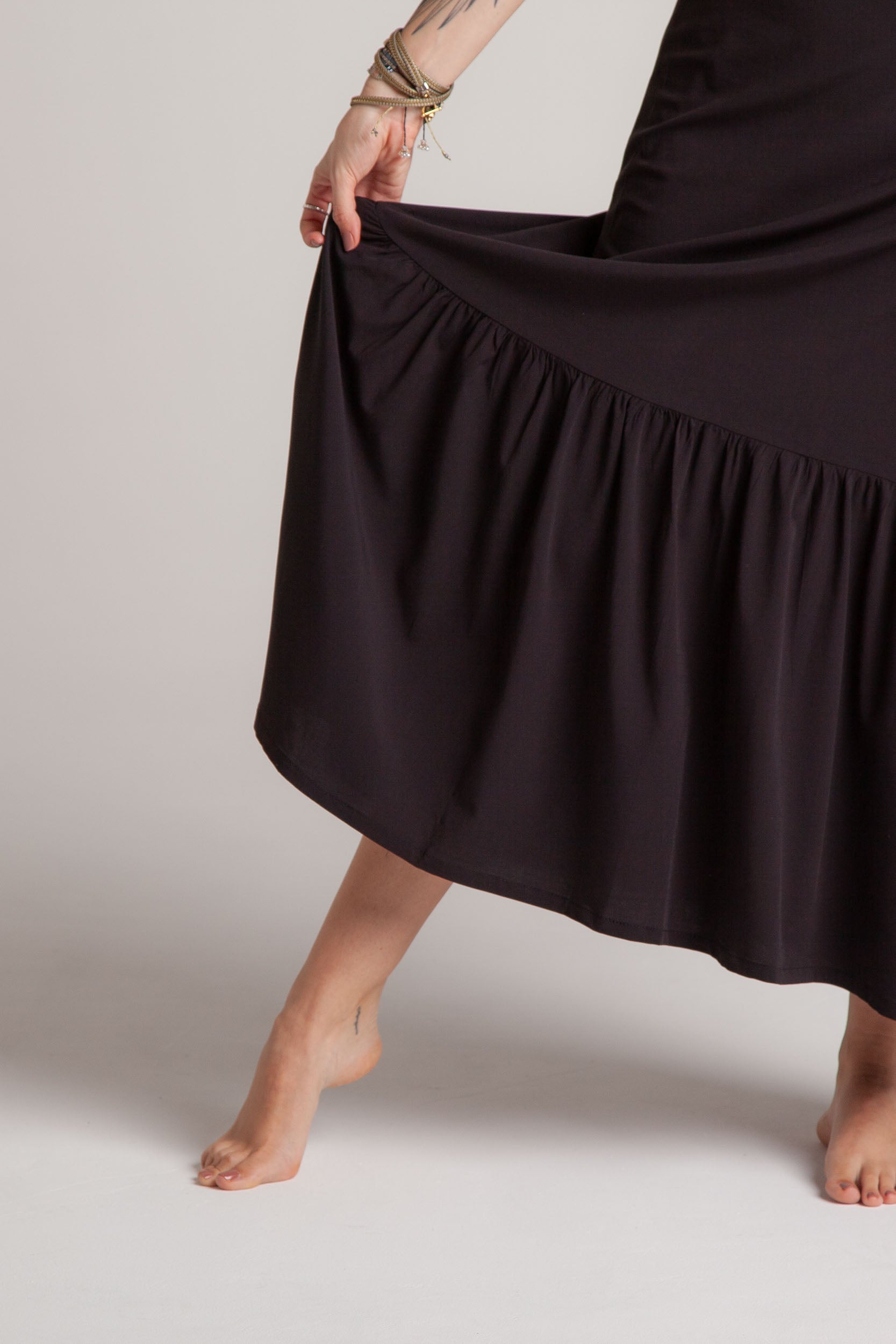 Vestido inspiración cuello recto con tiras y bolero - Negro