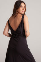 Vestido inspiración cuello recto con tiras y bolero - Negro