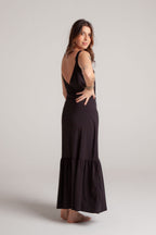 Vestido inspiración cuello recto con tiras y bolero - Negro