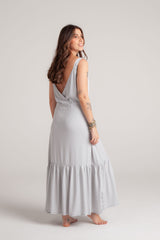 Vestido inspiración cuello recto con tiras y bolero - Gris
