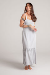Vestido inspiración cuello recto con tiras y bolero - Gris