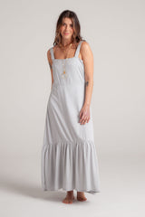 Vestido inspiración cuello recto con tiras y bolero - Gris