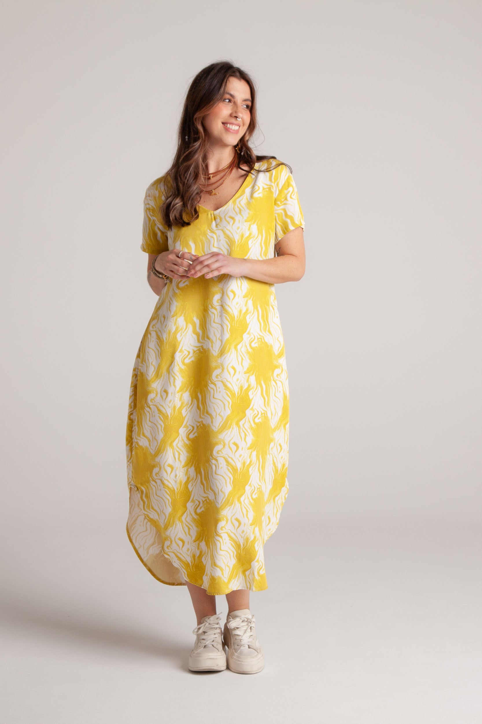 Vestido Alma multi cuello en v o redondo  - Tie Dye Verde Limón