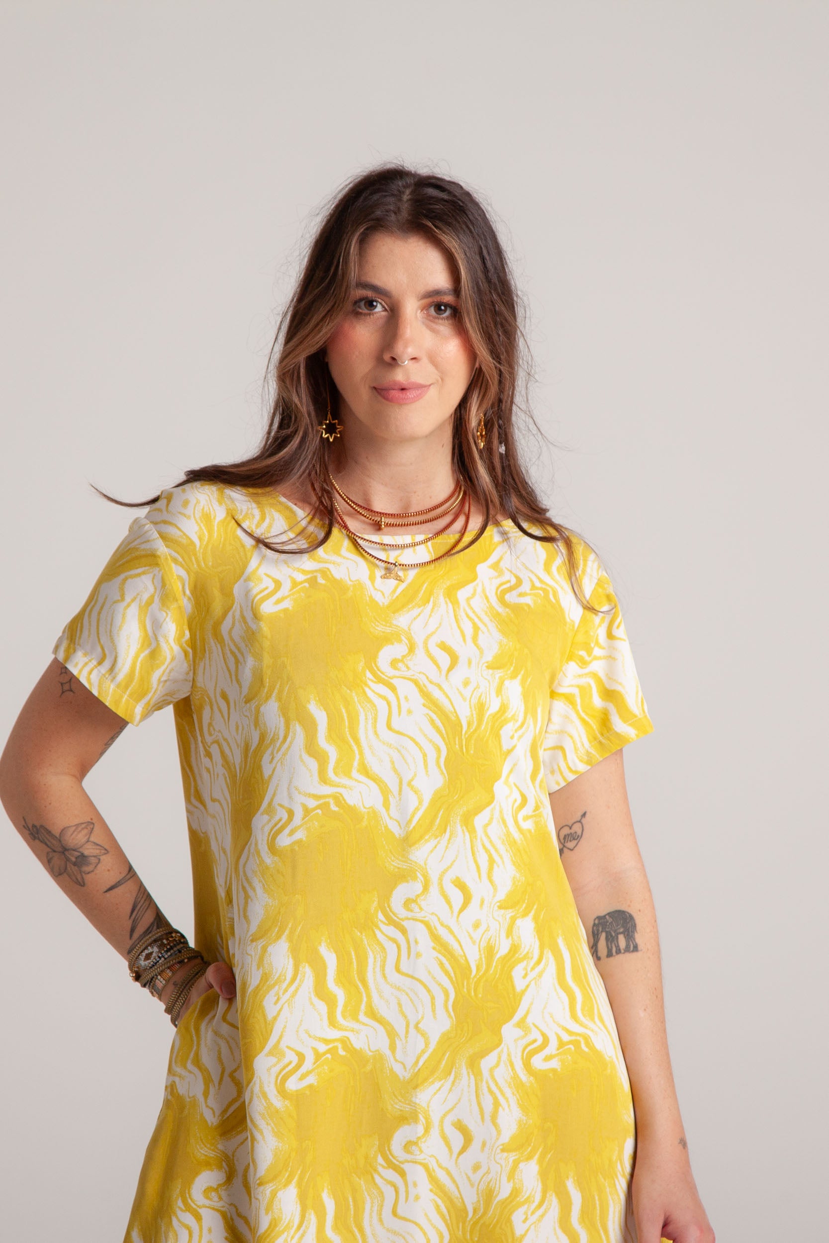 Vestido Alma multi cuello en v o redondo  - Tie Dye Verde Limón