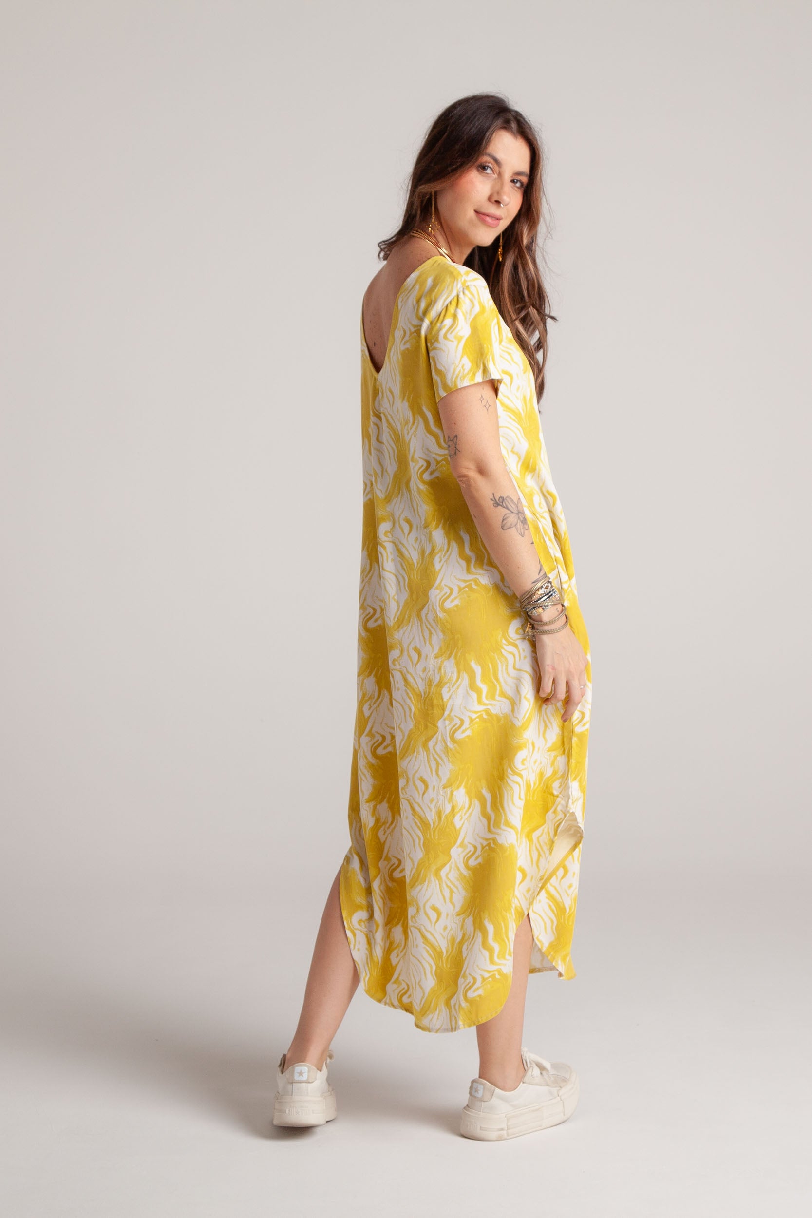 Vestido Alma multi cuello en v o redondo  - Tie Dye Verde Limón