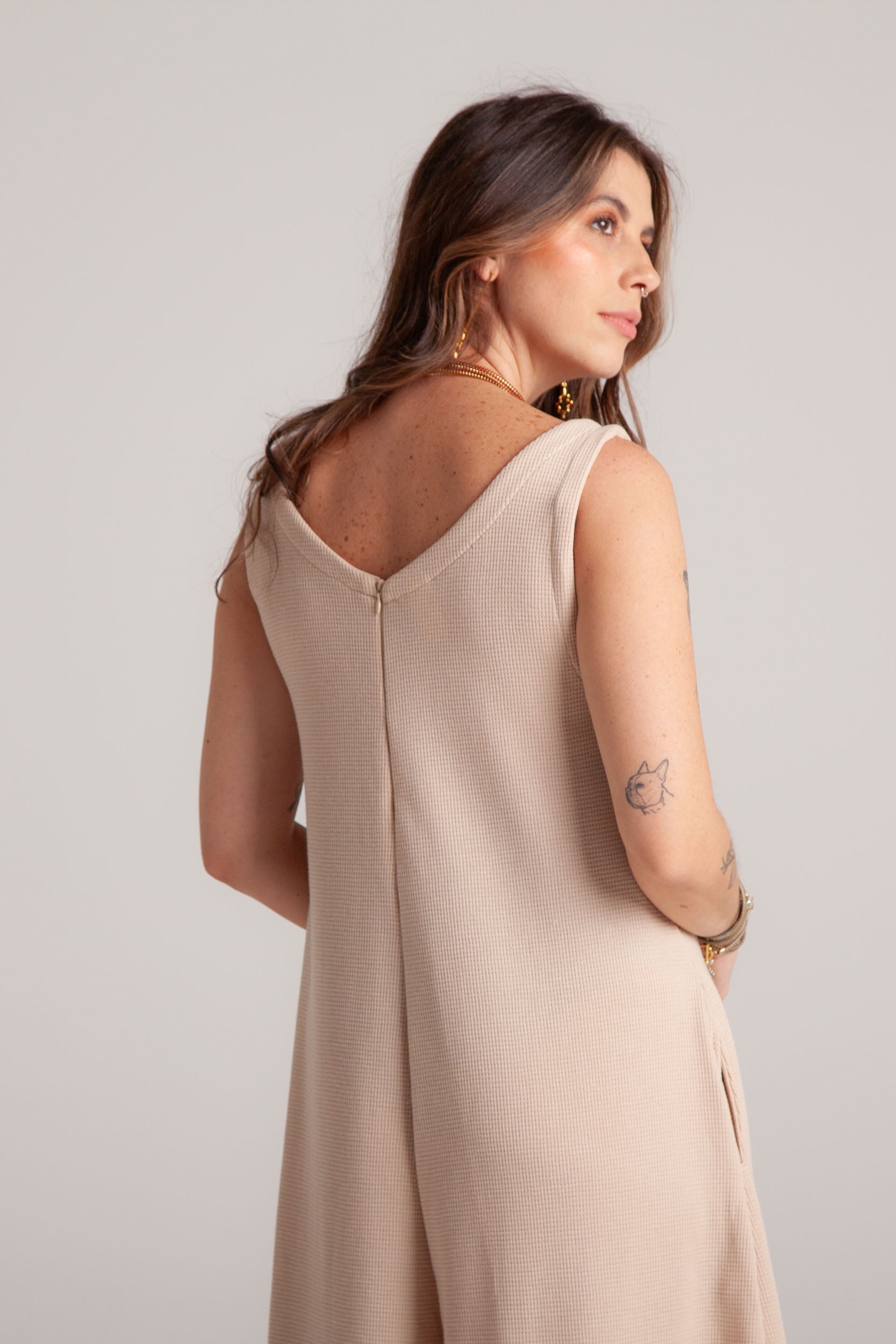 Enterizo Bahía RIB sin mangas bota amplia - Beige
