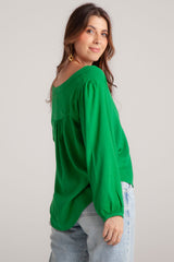 Blusa Ama manga larga cuello en V - Verde Trébol
