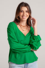 Blusa Ama manga larga cuello en V - Verde Trébol