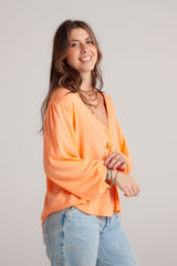 Blusa Ama manga larga cuello en V - Mandarina