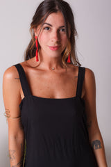 Vestido inspiración cuello recto con tiras y bolero - Negro