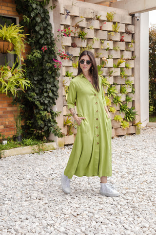 Vestido Irina largo manga 3/4  multipropósito - Color verde limón