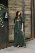 Vestido largo pampa con mangas  - Verde Militar