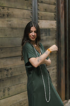 Vestido largo pampa con mangas  - Verde Militar