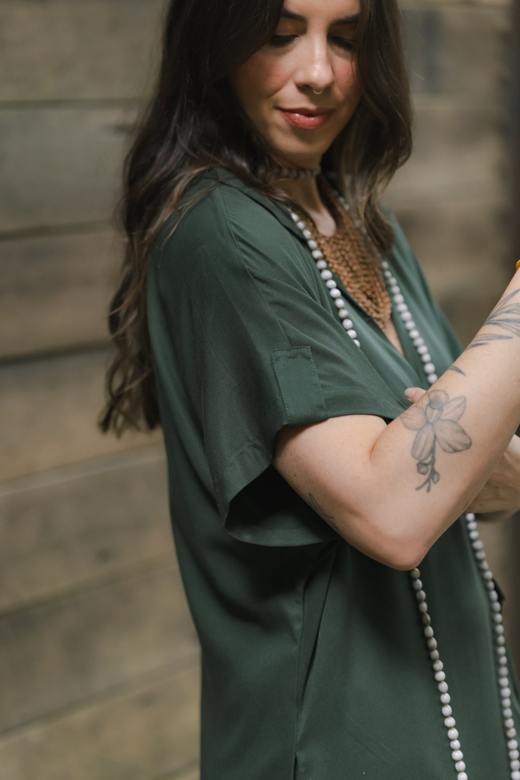 Vestido largo pampa con mangas  - Verde Militar