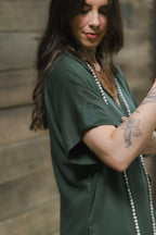 Vestido largo pampa con mangas  - Verde Militar
