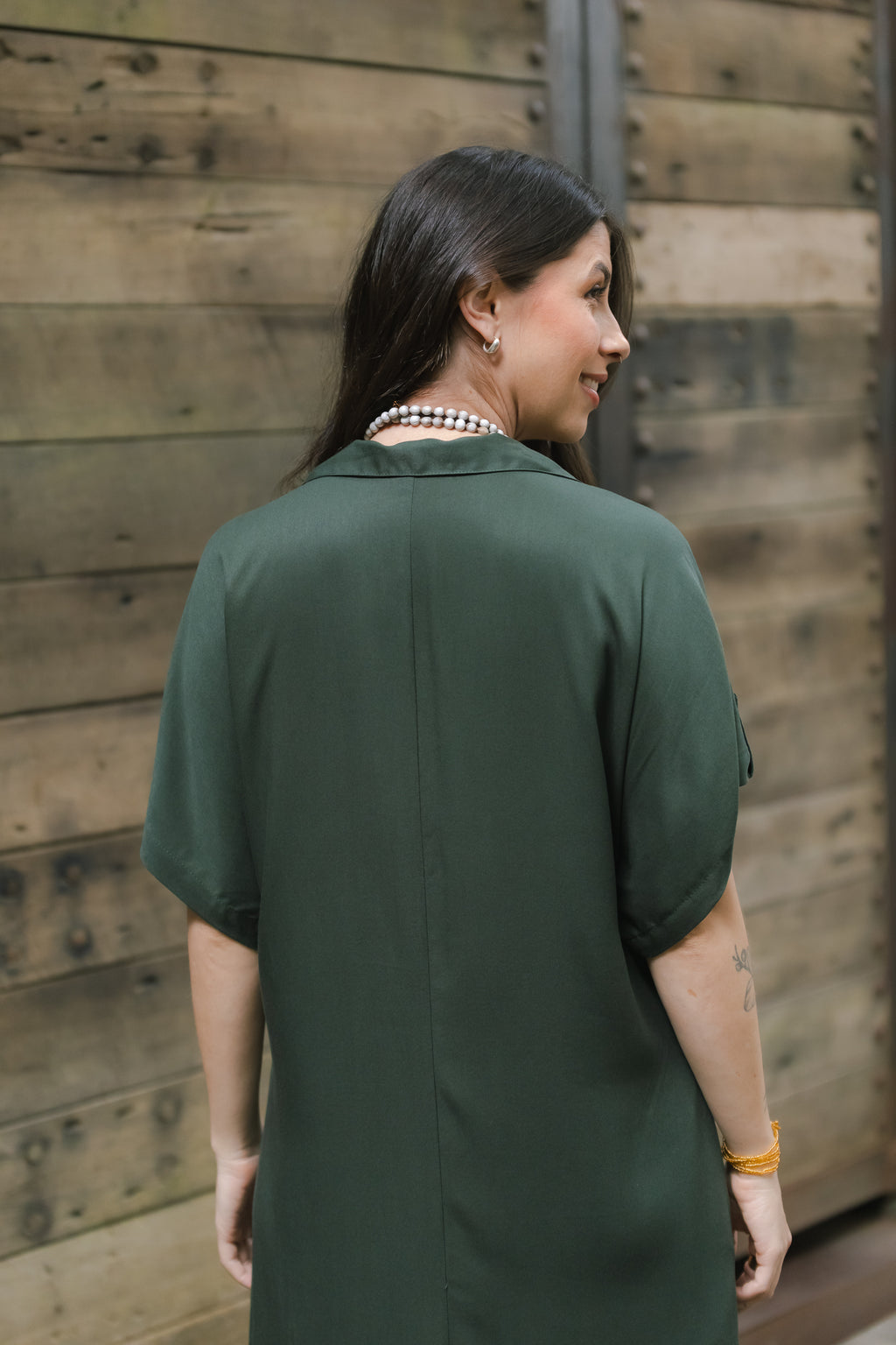 Vestido largo pampa con mangas  - Verde Militar