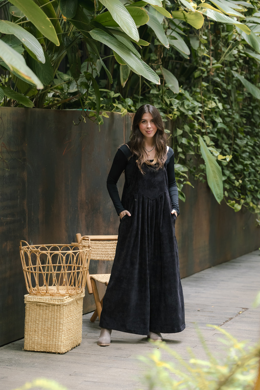 Overall Étnica corduroy sin mangas - Negro