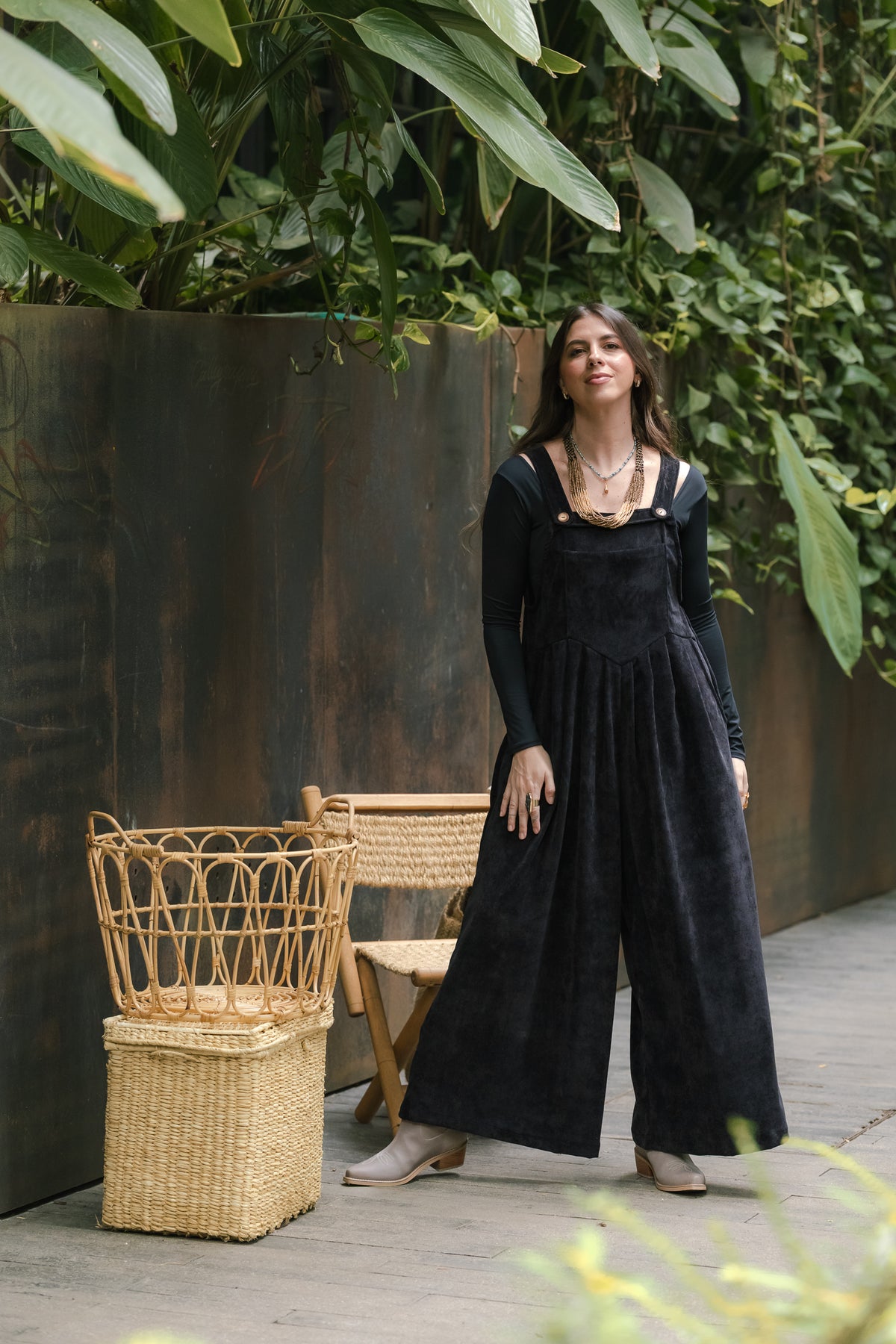 Overall Étnica corduroy sin mangas - Negro