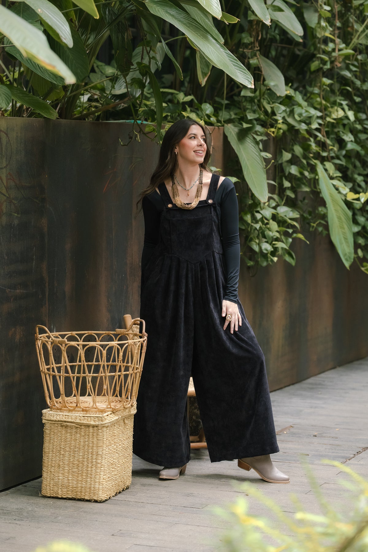 Overall Étnica corduroy sin mangas - Negro