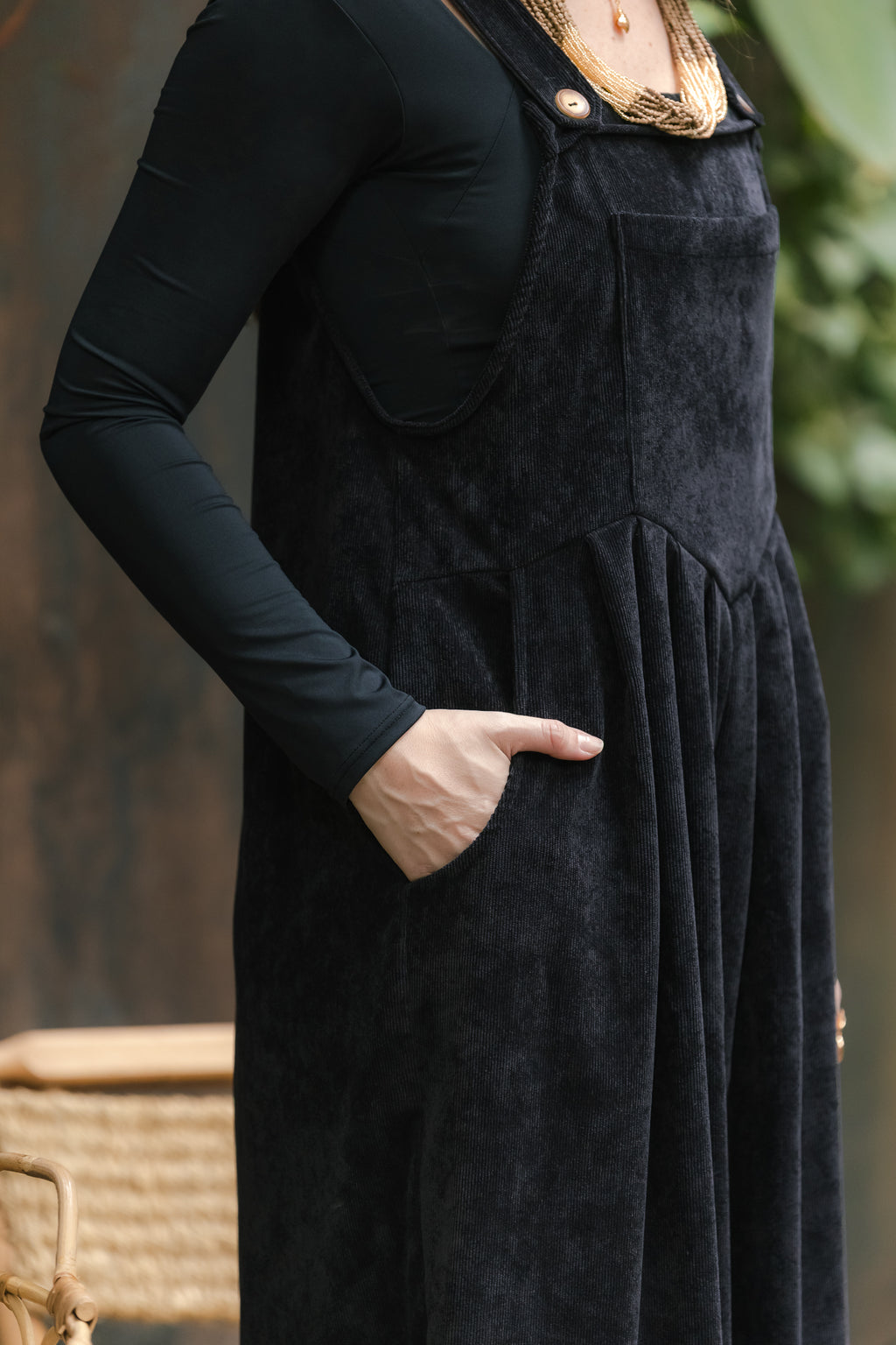 Overall Étnica corduroy sin mangas - Negro