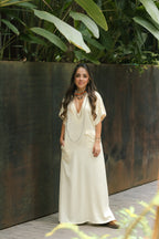 Vestido largo pampa con mangas  - Color Crudo