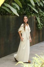 Vestido largo pampa con mangas  - Color Crudo