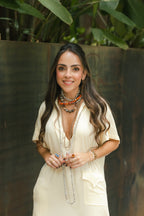 Vestido largo pampa con mangas  - Color Crudo