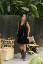 Vestido en pana corto con bolsillos - Negro