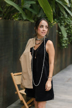Vestido en pana corto con bolsillos - Negro