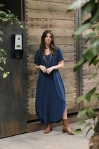 Vestido Alma multi cuello en v o redondo  - Azul Oscuro
