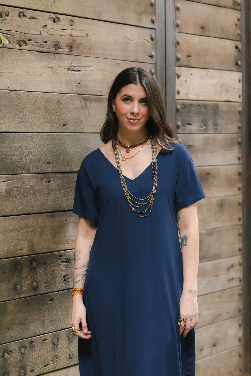 Vestido Alma multi cuello en v o redondo  - Azul Oscuro