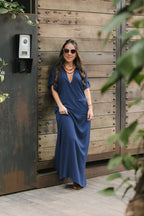 Vestido largo pampa con mangas  - Azul Oscuro