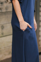 Vestido largo pampa con mangas  - Azul Oscuro