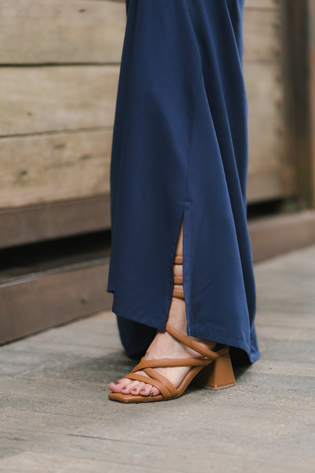 Vestido largo pampa con mangas  - Azul Oscuro